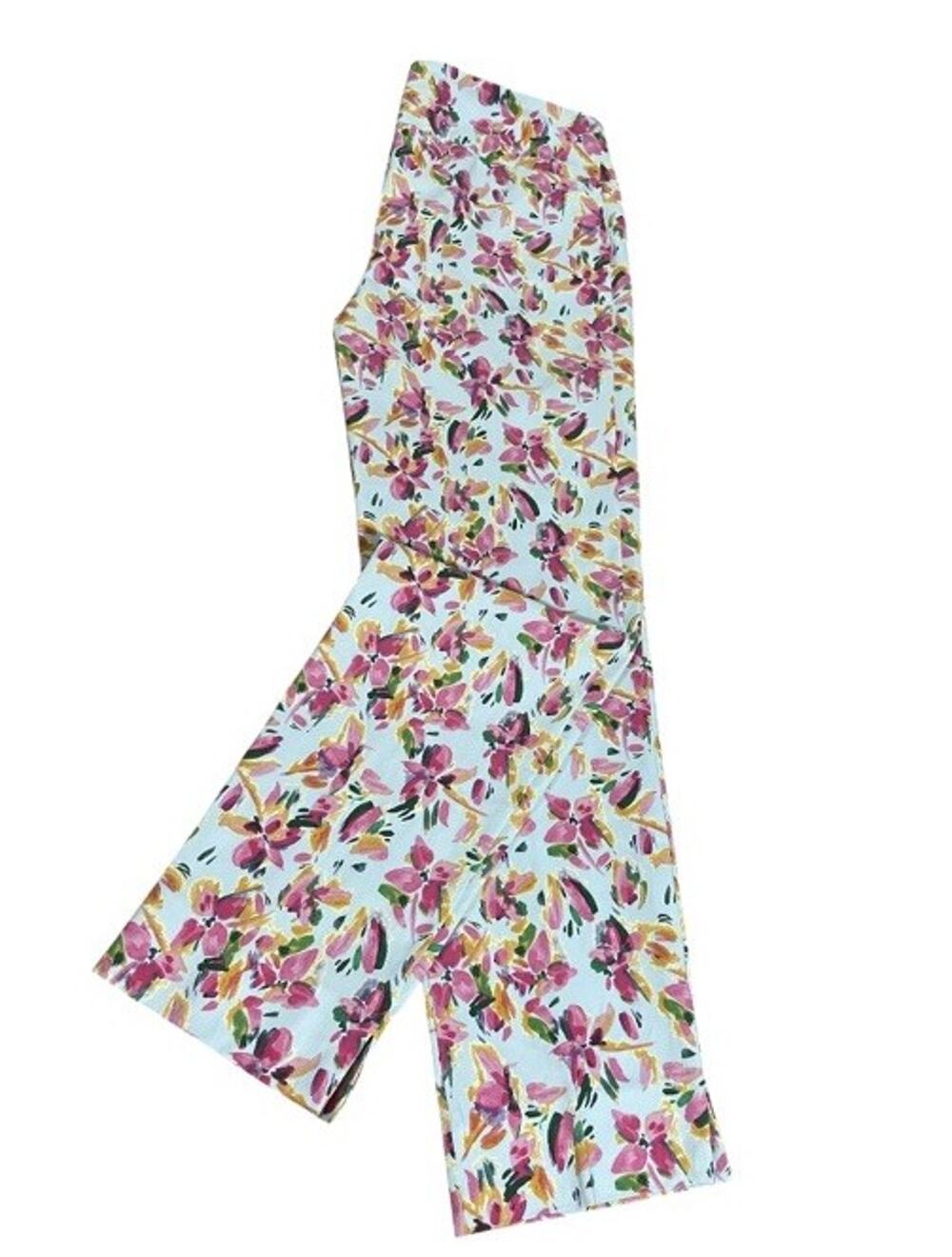 Zac & Rachel Ankle Pants Light Blue Pink Floral Paint Print Women’s Size 6